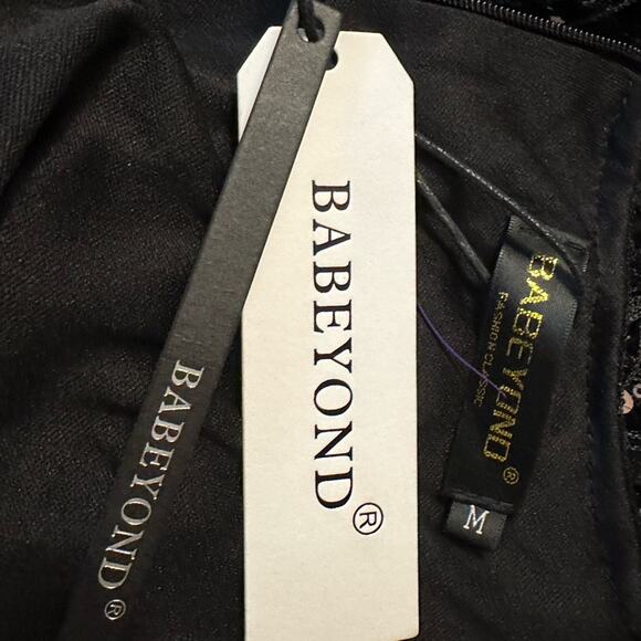 Babeyond NWT Black Asymmetrical Sequined Sheath Dress Sz M - Picture 7 of 7